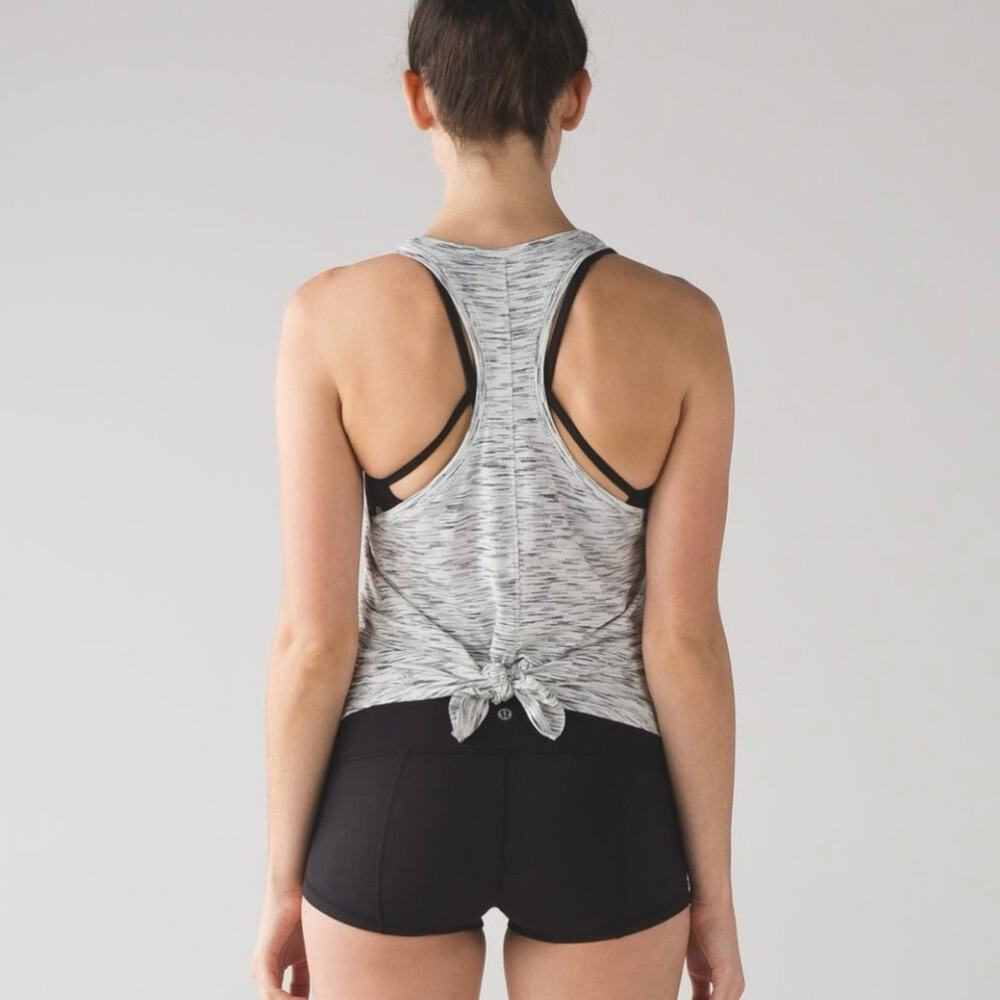 Lululemon Tie It Up Singlet in Tiger Space Dye Black White Tie-Back Tank Top